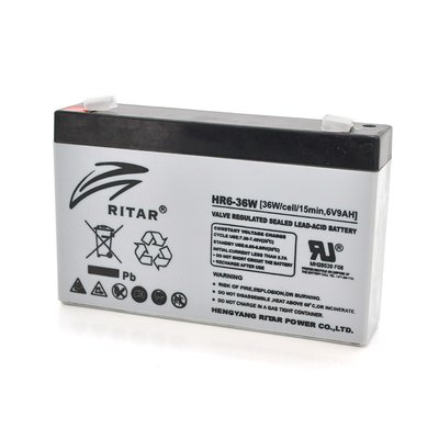 Акумуляторна батарея AGM RITAR HR6-36W, Gray Case, 6 V 9.0 Ah ( 151 х 34 х 94 (100) 1.35kg Q10 16018 фото