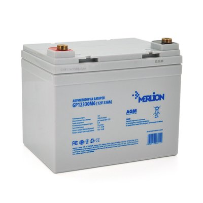 Акумуляторна батарея MERLION AGM GP12330M6 12 V 33 Ah ( 195 x 130 x 155 (165) White Q1 6015 фото
