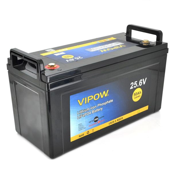 Акумуляторна батарея Vipow LiFePO4 25,6 V 50 Ah з вбудованою ВМS-платою 40A (330*175*225) 17731 фото