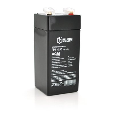 Акумуляторна батарея EUROPOWER AGM EP4-4F1 4 V 4 Ah ( 47 x 47 x 100 (105)) Black Q30/2160 14247 фото