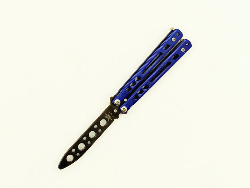 Підлітковий дитячий безпечний тренувальний Mini- балисонг ніж-метелик для трюків і флиппинга, синій, SAG А-964 фото