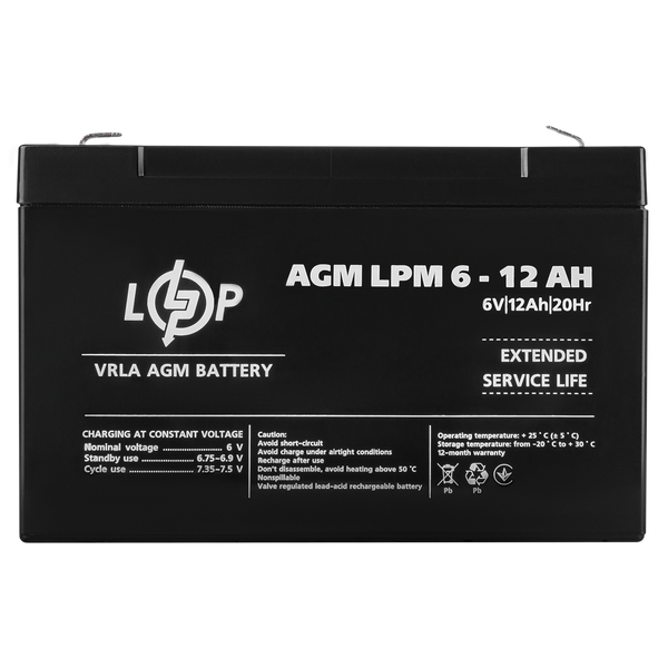 Акумулятор AGM LPM 6V - 12 Ah 4159 фото