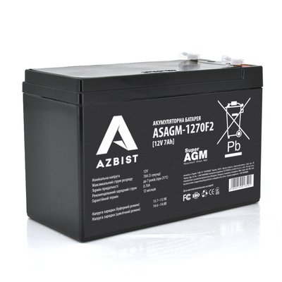 Аккумулятор AZBIST Super AGM ASAGM-1270F2, Black Case, 12V 7.0Ah (151 х 65 х 94 (100)) Q10 1350 фото