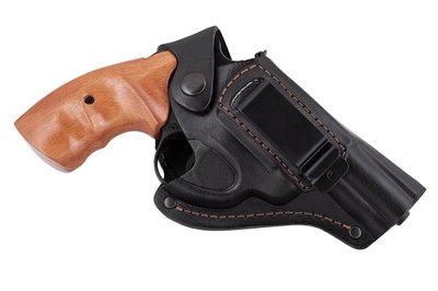 Кобура Револьвер 3 поясная скрытого внутрибрючного ношения формованная с клипсой кожа чёрная SAG 23201 фото