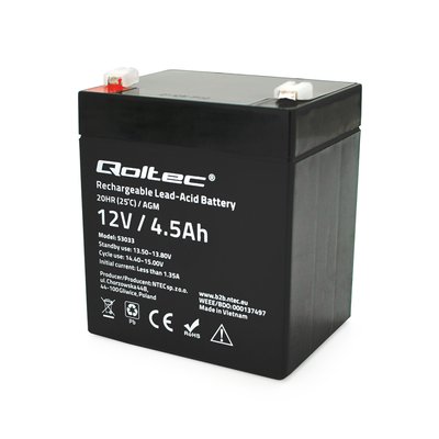 Акумуляторна батарея AGM Qoltec QLT1245B, Black Case, 12 V 4.5 Ah (90 х 70 х 101 (107) Q10 29556 фото