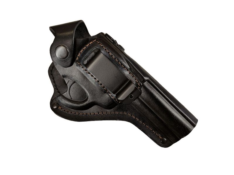 Кобура Револьвер 4 оперативная поясная скрытого внутрибрючного ношения формованная с клипсой кожа чёрная SAG 24351 фото