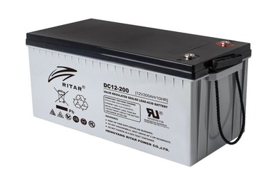 Акумуляторна батарея CARBON RITAR DC12-200C, Black Case, 12V 200.0Ah, 2000-5000 циклів, до 15 років термін 11599 фото