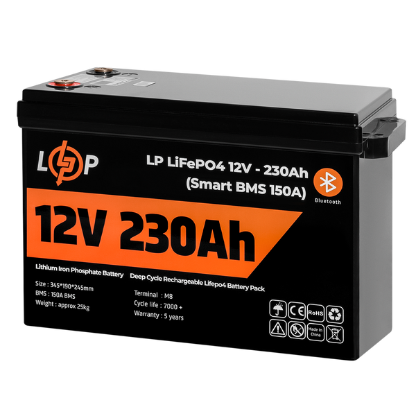 Аккумулятор LP LiFePO4 12V (12,8V) - 230 Ah (2944Wh) (Smart BMS 150А) с BT пластик для ИБП 20199 фото