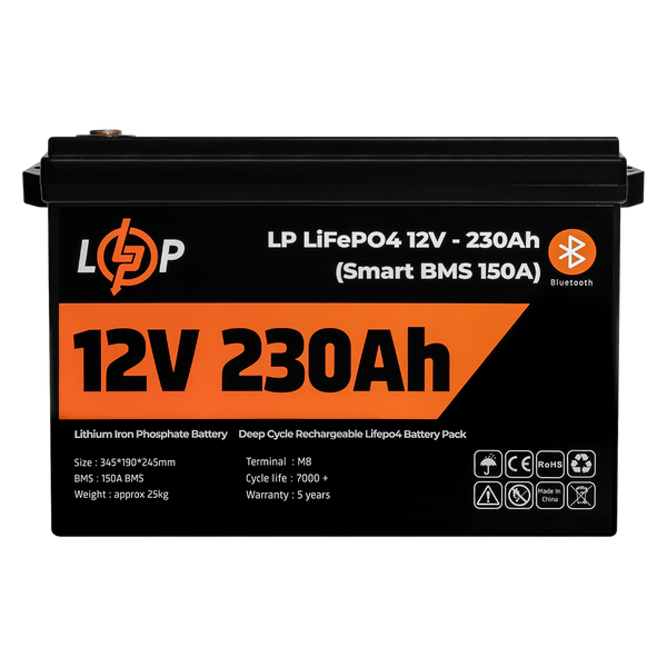 Аккумулятор LP LiFePO4 12V (12,8V) - 230 Ah (2944Wh) (Smart BMS 150А) с BT пластик для ИБП 20199 фото