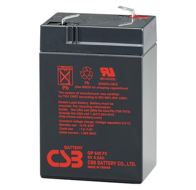 Акумуляторна батарея CSB GP645, 6 V 4.5 Ah (70 х 47 х 102 (108)) Q20 6590 фото