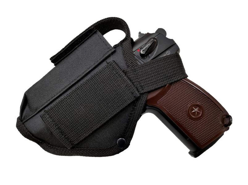 Кобура для пистолета макарова ПМ поясная чёрная с подсумком + тренчик, шнур быстрый съём, 990 SAG 11609-990 фото