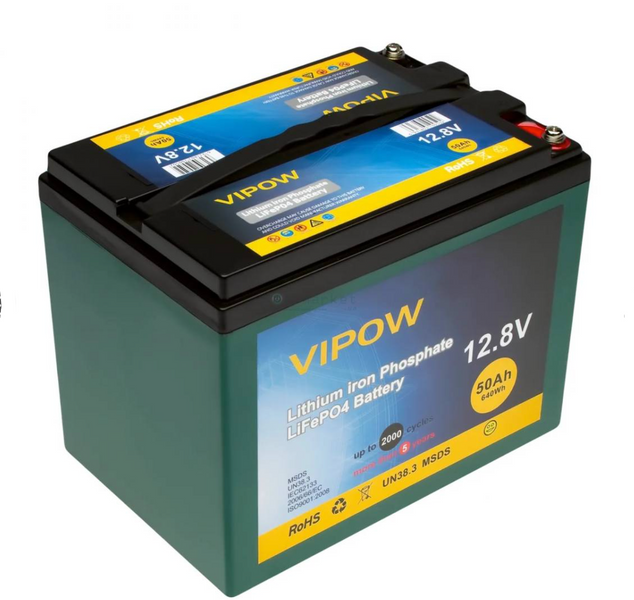 Акумуляторна батарея Vipow LiFePO4 12,8 V 50 Ah з вбудованою ВМS-платою 40A, (255*220*170) Q1 17554 фото