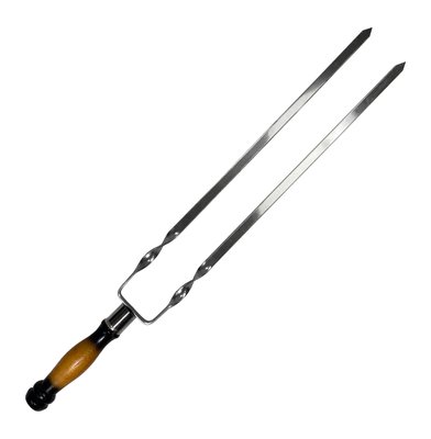 Шампур подвійний із дерев'яною ручкою 630х12х3мм двоколірний 1925342722 фото