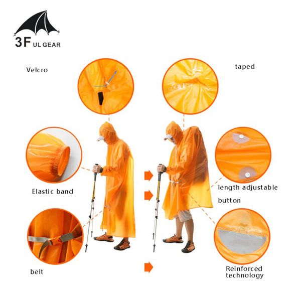 Пончо-дождевик 3F UL GEAR 15D nylon Sleeve orange 6970919905618 фото