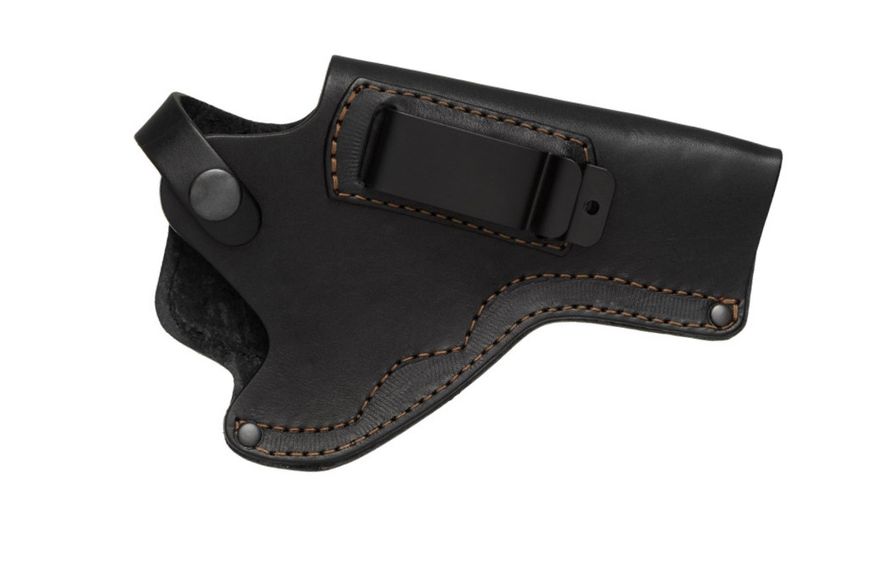 Кобура для Револьвера 4" поясная скрытого внутрибрючного ношения с клипсой не формованная кожаная чёрная SAG 24202 фото