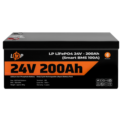 Акумулятор LP LiFePO4 24V (25,6V) - 200 Ah (5120Wh) (Smart BMS 100А) з BT пластик для ДБЖ 20201 фото